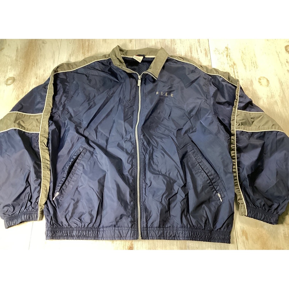 Vintage Nike Windbreaker Track Jacket Y2K Navy And Gray Men's Size XL